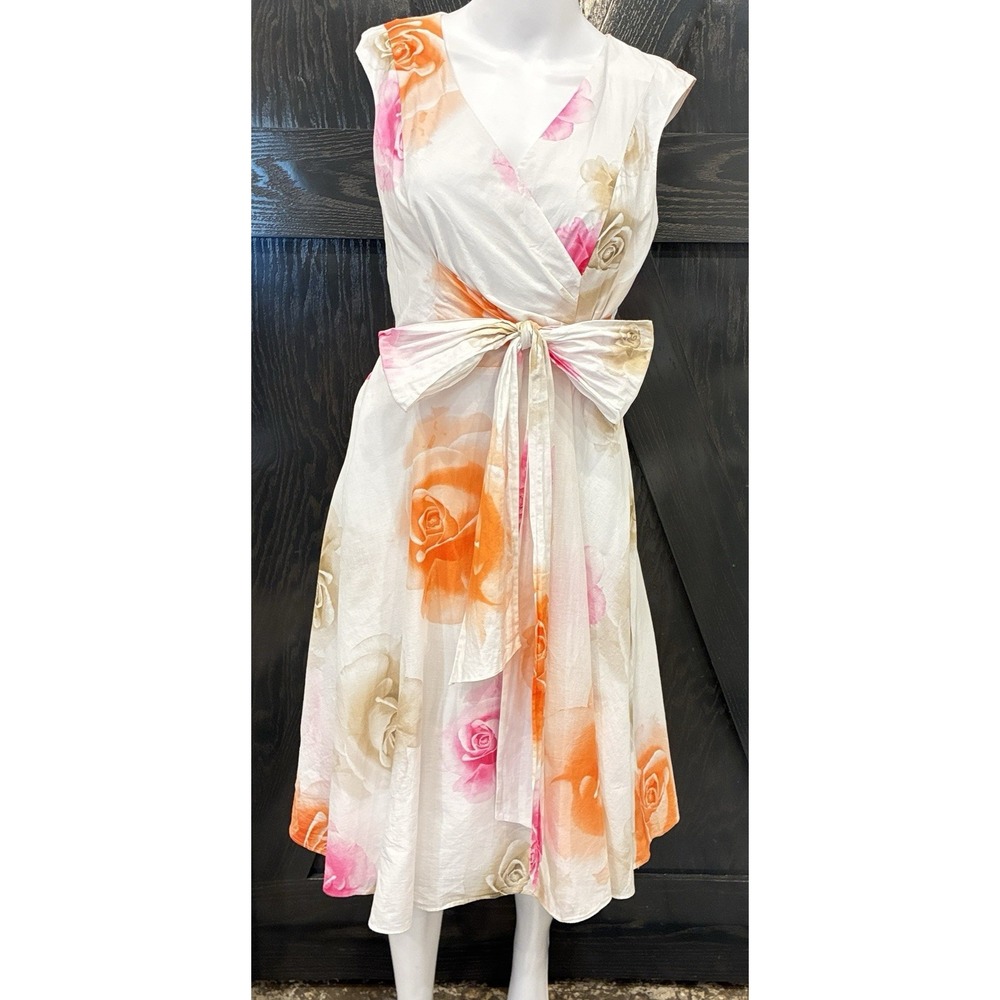 Calvin Klein Fit Flare Midi Dress 2 White Pink Floral Watercolor Wedding Romance